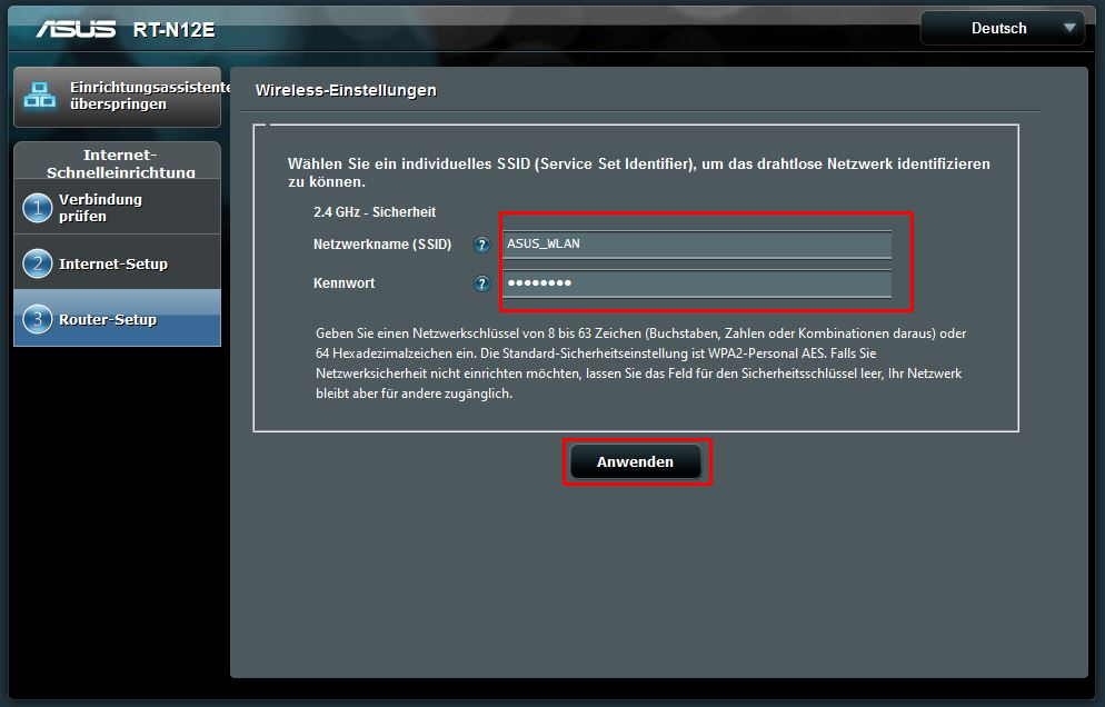 ASUS RT-N12E als Access Point - Schritt 5